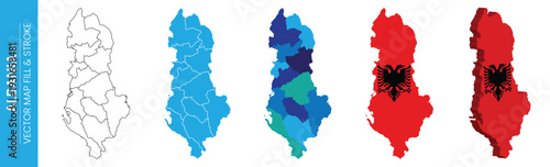 Albania map outline and regional divisions with national flag symbol