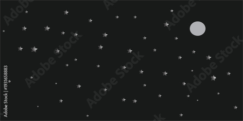 A grayscale image of a starry night sky with a large moon
star 