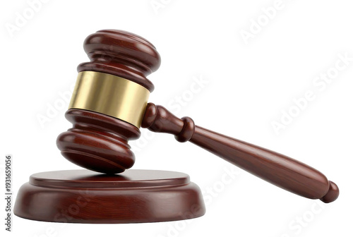 Courtroom gavel close up, justice system element, isolated on transparent background PNG