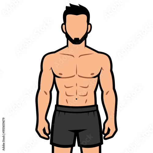 Muscular bearded man with abs in shorts vector illustration