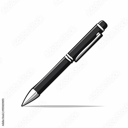 Elegant black and silver ballpoint pen illustration on clean white background study tool