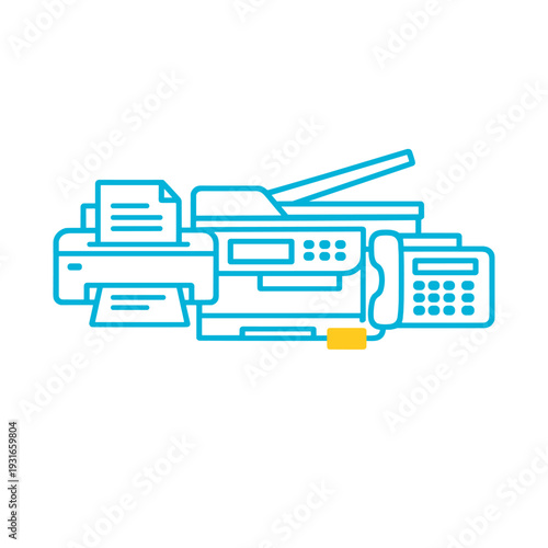 Multifunction Printer Icon – Office Copier Scanner Fax Line Art Vector Illustration
