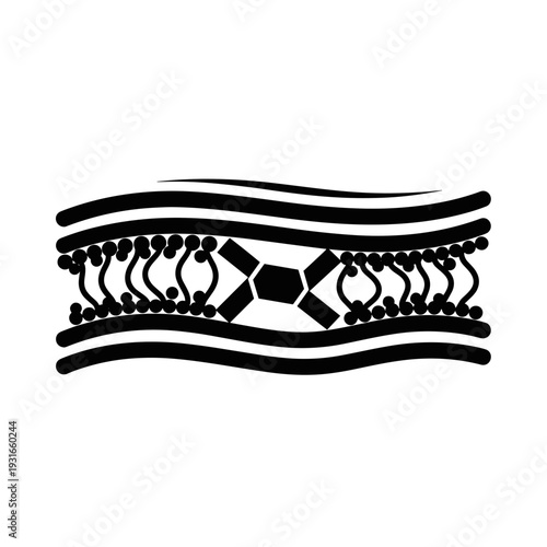 Abstract illustration of a cell membrane with protein structures and lipid molecules.