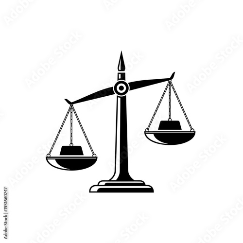 Black and white illustration of a balance scale, representing justice and fairness.