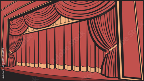 Red Stage Curtains in a Theater Setting.