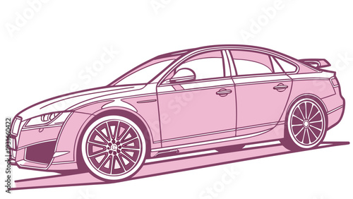 Sleek modern sedan car illustration in vibrant pink hue.