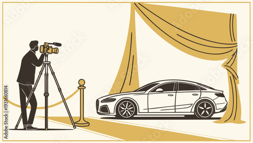 Cameraman filming a luxury car at an exclusive event.