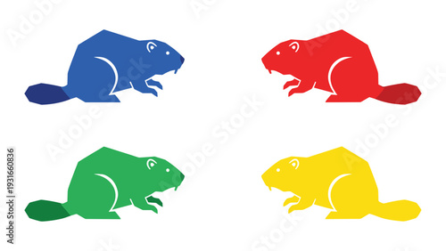 Four colorful cartoon beavers in different shades