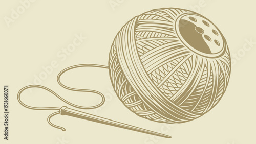 Vintage illustration of a ball of yarn with a needle.