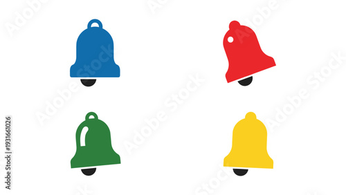 Four colorful bell icons arranged in a square formation on a plain background