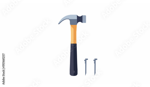 Flat hammer and nails icon modern construction tool vector