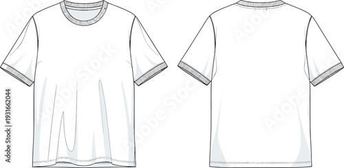 T-shirt technical fashion sketch, short sleeve crew neck garment vector illustration, apparel design artwork, clothing production reference - flat vector illustration