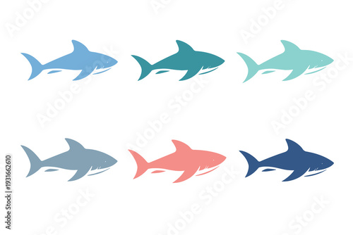 Shark Silhouette Icons Set – Minimalist Blue Teal Coral Vector Pack