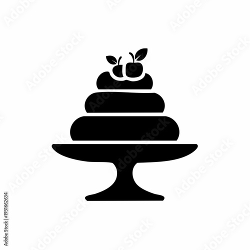 Elegant cake icon design with cherry and leaf details for food illustration or logo concept