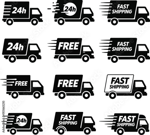 Fast shipping truck logo. Fast shipping truck icon.