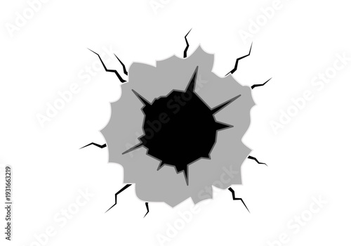 Agujero negro con bordes rasgados sobre fondo gris y blanco