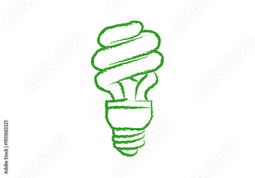 Bombilla de bajo consumo ecológica dibujada a mano con trazos verdes 