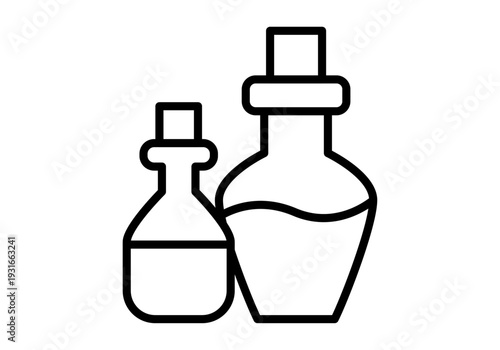 Icono de frascos de vidrio con corchos para aceites esenciales o pociones en estilo lineal