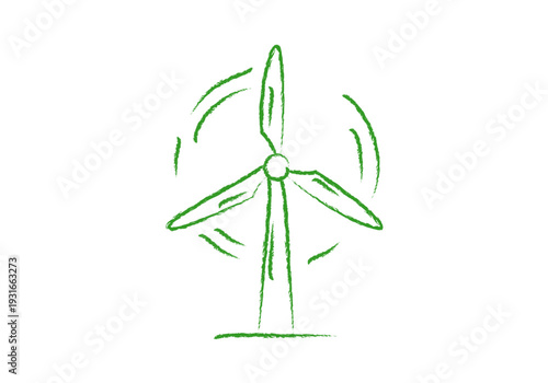 Icono de aerogenerador de energía eólica verde con trazo artístico