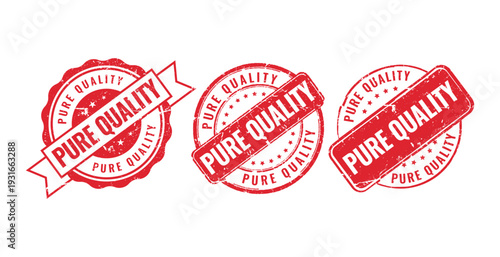 Red pure quality rubber stamp collection for premium product branding and excellence in manufacturing standards assurance