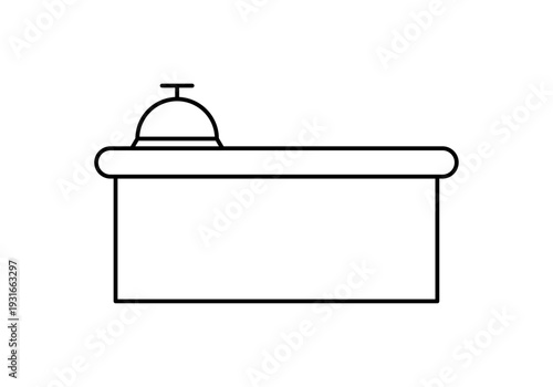 Icono de timbre de recepción sobre un mostrador de hotel en estilo lineal negro