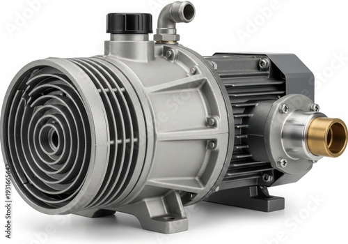 Industrial vacuum pump with motor attachment for heavy-duty applications isolated on white background