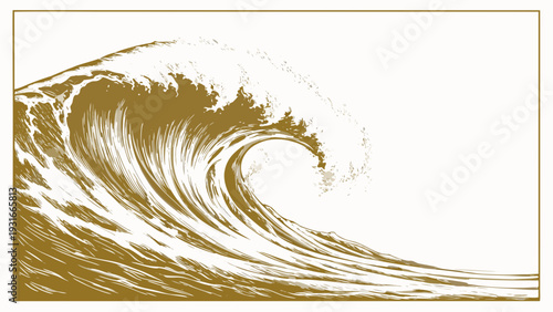 Dynamic Ocean Wave Illustration with Golden Tones.