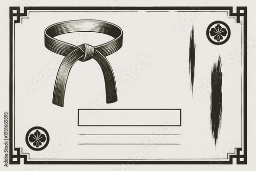 Certificate dan grade diplom karate. Old vintage diplom paper, with frame texture background art design.