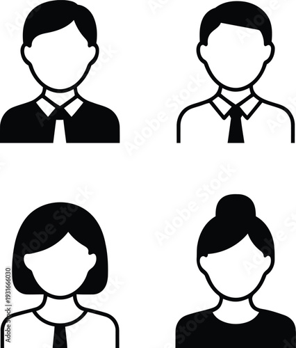 Collection of diverse professional male and female avatar icons representing people and teamwork in a business context