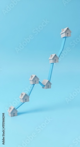 Paper Houses Connected by String on Blue Background.