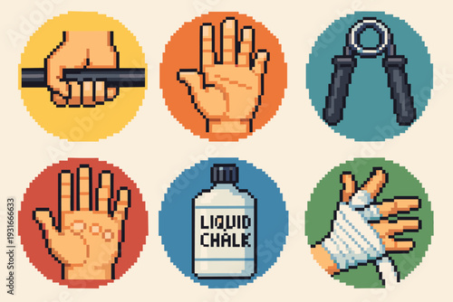 Pixel Art Hand Grip & Chalk Set Grip Trainer Bar Hold Liquid Chalk Hand Wraps Callus Protection