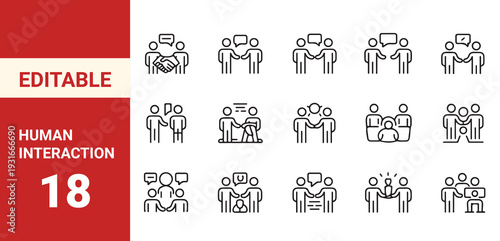 Human interaction icon set. Editable line icons. Vector illustration.
