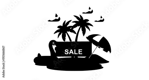 Summer Sale Podium Display Vector with Pink Flamingo Pool Float Palm Trees and Beach Elements