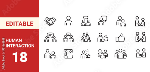 Human interaction icon set. Editable line icons. Vector illustration.