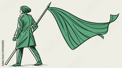 Person holding a green flag symbolizing a movement or protest.