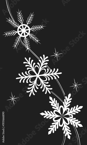 Elegant Snowflake Design on Black Background.