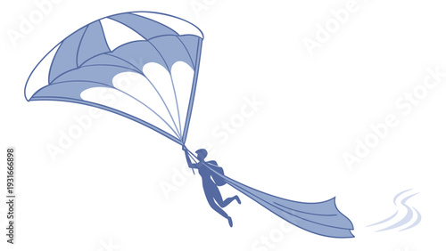 Person parachuting through the air with a flowing cape.