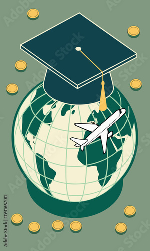 Global Education and Travel Opportunities with Graduation Cap and Airplane.