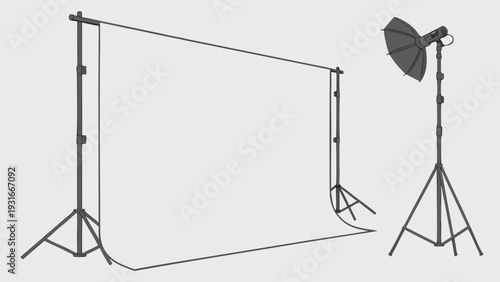 Professional Photography Studio Equipment Setup with Light Stand and Backdrop Support System.