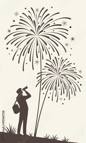 Man watching fireworks display celebrating holiday.