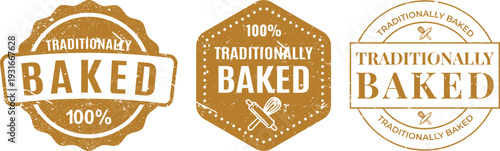 Brown vintage traditionally baked label collection with various shapes for professional bakery branding and packaging
