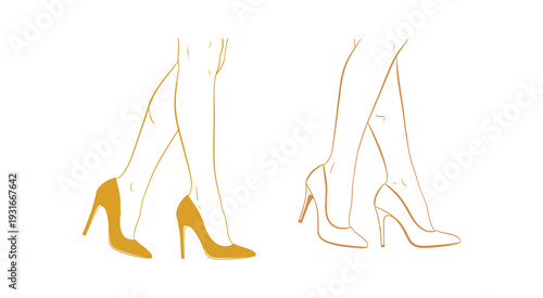 Minimalist linear fashion sketch of female legs wearing elegant stiletto heels.
