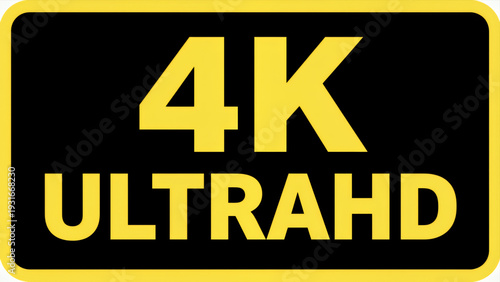 4k Ultra Hd Resolution Label Icon with Bold Yellow Text on Black Background for Video Quality Indication or Media Specification Use
