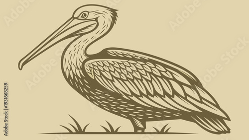 Vintage Engraving Style Pelican Bird Illustration.