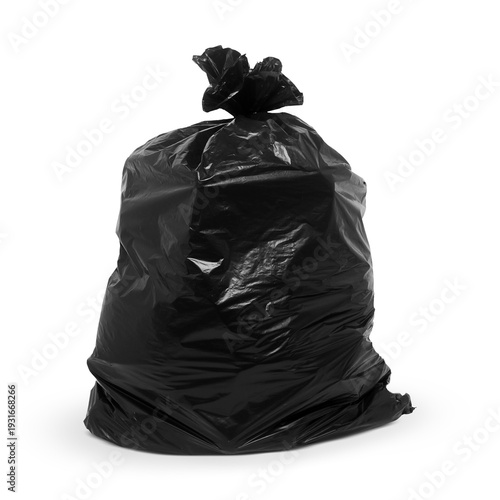 Black Plastic Garbage Bag Full Waste Sack on Transparent Background Png