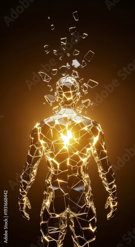 Human Body Illuminated with Golden Light Energy.