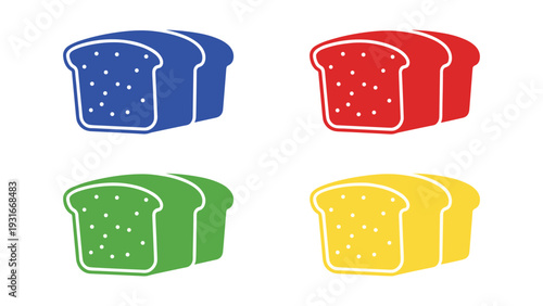 Colorful depiction of four different bread loaves arranged in a grid pattern
