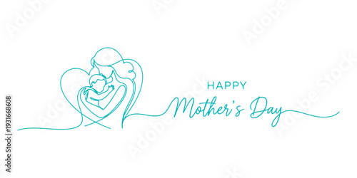 Smooth continuous line text of “Happy Mother’s Day,” minimalist white setting.