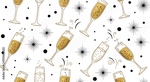 Champagne glasses seamless pattern vector with sparkling wine celebration festive party background