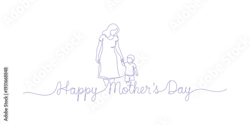 “Happy Mother’s Day” written in one continuous single-line style, isolated on a white background.